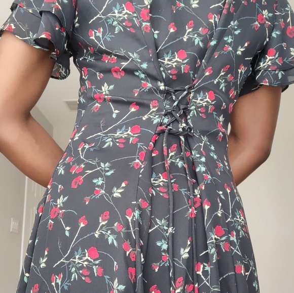 Romantic floral Black Dress with Red roses VINTAGE - Picture 5 of 15